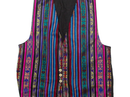 Mens Waistcoat Black Knit 90s Crazy Pattern L Online Sale