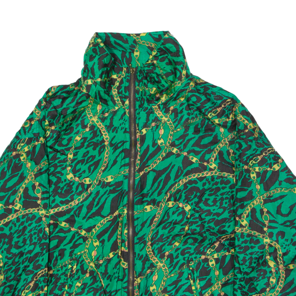 EVR Womens Shell Jacket Green Silk 80s Crazy Pattern XL For Sale