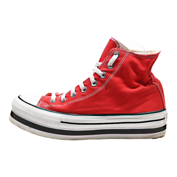 CONVERSE Platform High Top Trainers Red Canvas Womens UK 7 Online Hot Sale