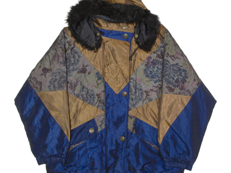 LONDON CLUB Womens Coat Blue 90s Hooded Floral L Online now