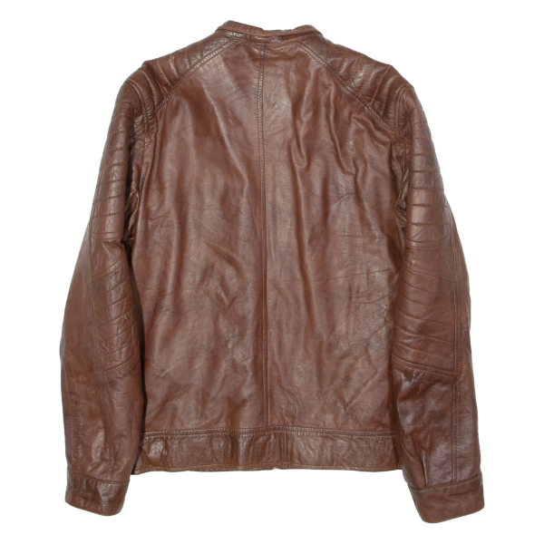 REAL LEATHER GARMENTS Mens Biker Jacket Brown Leather XL For Sale