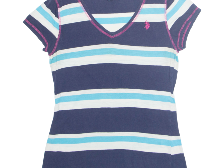 POLO RALPH LAUREN Striped Womens T-Shirt Blue V-Neck S on Sale