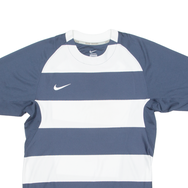 NIKE Rugby Striped Mens T-Shirt Blue Crew Neck M Discount