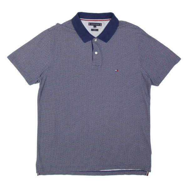 TOMMY HILFIGER Slim Fit Mens Polo Shirt Blue Spotted XL Cheap