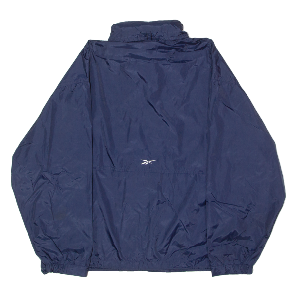 REEBOK Mens Rain Jacket Blue Nylon 90s Hooded L Fashion