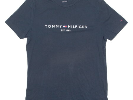 TOMMY HILFIGER Mens T-Shirt Blue Crew Neck L Discount