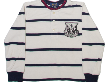 POLO RALPH LAUREN Boys Polo Shirt Cream Striped Long Sleeve 4Y Sale