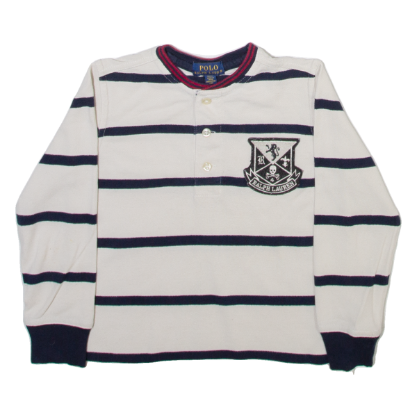 POLO RALPH LAUREN Boys Polo Shirt Cream Striped Long Sleeve 4Y Sale