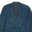 DESCH Mens Blazer Jacket Blue Wool 90s Plaid 2XL on Sale