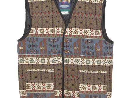 SPECTATOR Mens Gilet Brown Flannel 90s Fair Isle XL Supply