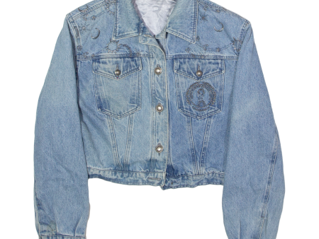 ROCCOBAROCCO Moon And Stars Embroidery Womens Denim Jacket Blue 90s UK 16 Online Sale