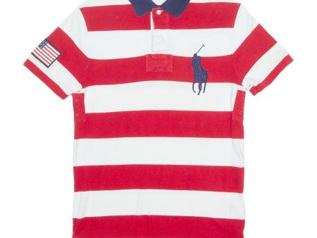 POLO RALPH LAUREN Custom Slim Fit Mens Polo Shirt Red Striped XS Hot on Sale