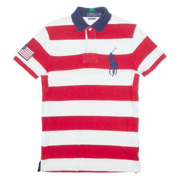 POLO RALPH LAUREN Custom Slim Fit Mens Polo Shirt Red Striped XS Hot on Sale