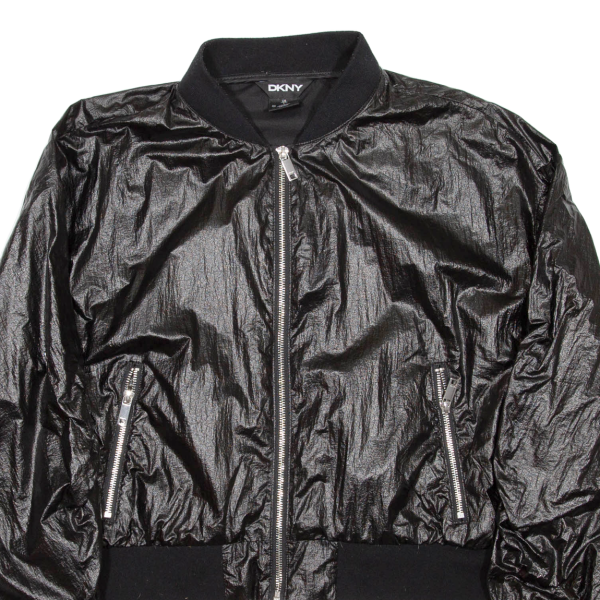 DKNY Cropped Womens Bomber Jacket Black Nylon L Discount