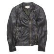 REISS Womens Biker Jacket Black Leather UK 4 Sale