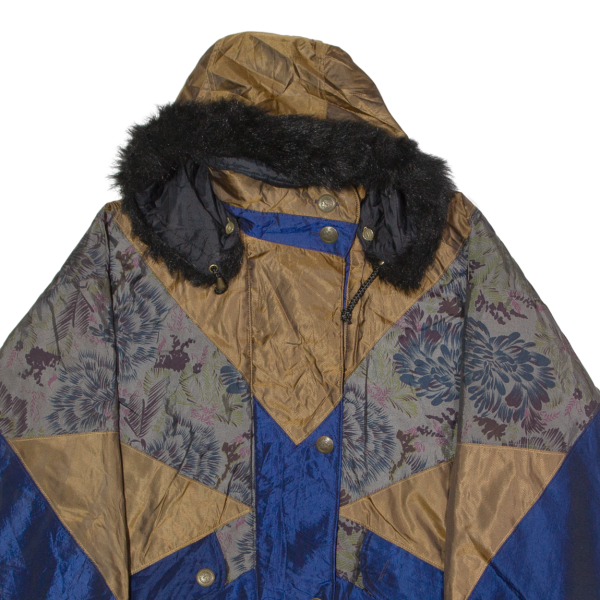 LONDON CLUB Womens Coat Blue 90s Hooded Floral L Online now