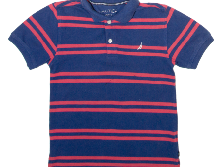 NAUTICA Boys Polo Shirt Blue Striped L For Cheap