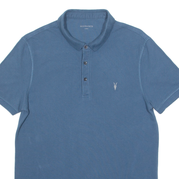 ALL SAINTS Mens Polo Shirt Blue L For Sale