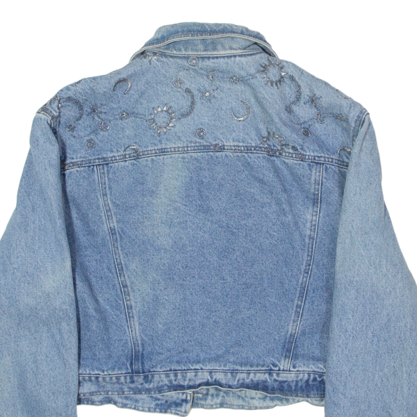 ROCCOBAROCCO Moon And Stars Embroidery Womens Denim Jacket Blue 90s UK 16 Online Sale