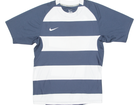 NIKE Rugby Striped Mens T-Shirt Blue Crew Neck M Discount