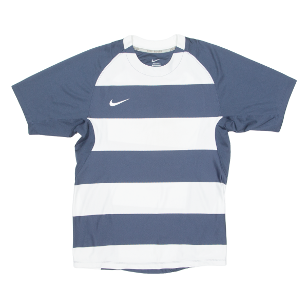 NIKE Rugby Striped Mens T-Shirt Blue Crew Neck M Discount