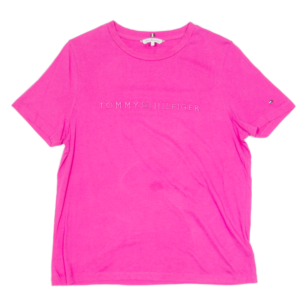 TOMMY HILFIGER Womens T-Shirt Pink Crew Neck L Online Sale