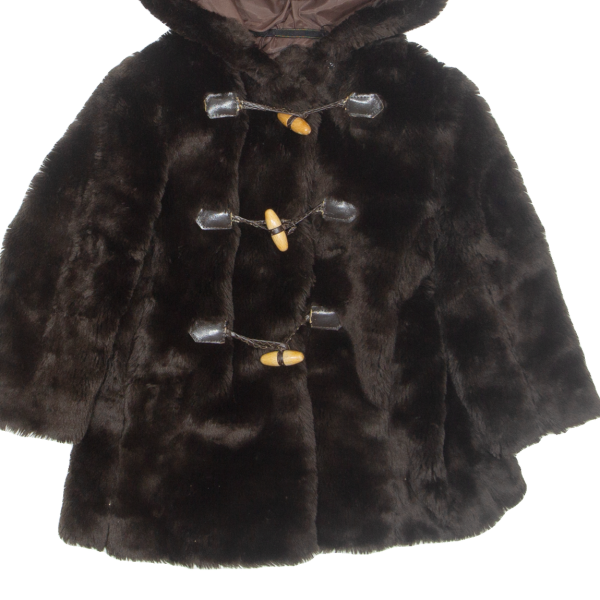 Faux Fur Girls Duffle Coat Brown Hooded 2-3Y on Sale