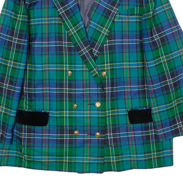 HELEN Womens Blazer Jacket Green Wool 90s Plaid UK 18 Cheap