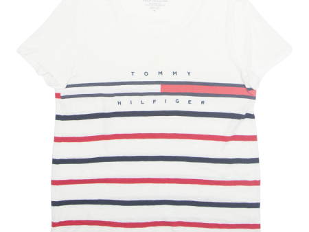 TOMMY HILFIGER Striped Womens T-Shirt Cream M Discount