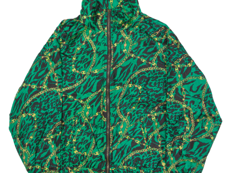 EVR Womens Shell Jacket Green Silk 80s Crazy Pattern XL For Sale