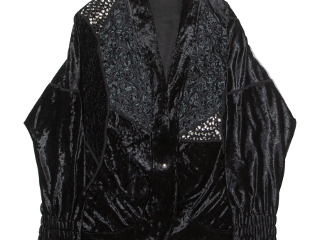 Embellished Womens Blazer Jacket Black Velvet 90s Patchwork XL Hot on Sale