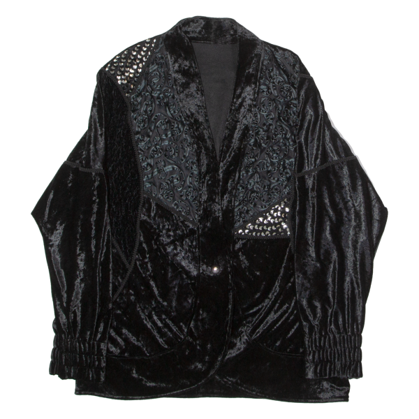 Embellished Womens Blazer Jacket Black Velvet 90s Patchwork XL Hot on Sale