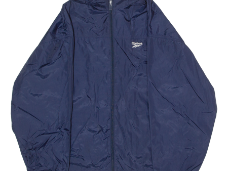 REEBOK Mens Rain Jacket Blue Nylon 90s Hooded L Fashion