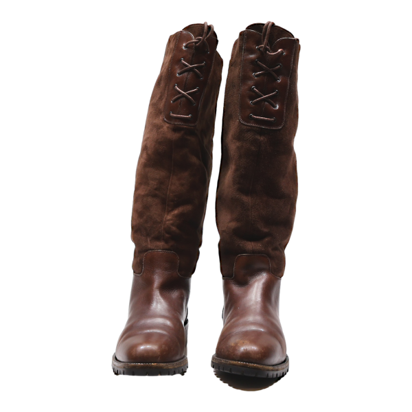 High Boots Brown Leather Womens UK 4.5 For Cheap