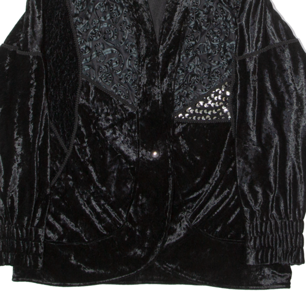 Embellished Womens Blazer Jacket Black Velvet 90s Patchwork XL Hot on Sale