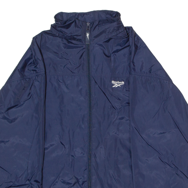 REEBOK Mens Rain Jacket Blue Nylon 90s Hooded L Fashion