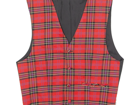 TEDESCO Mens Blazer Waistcoat Red Viscose 90s Plaid M For Discount