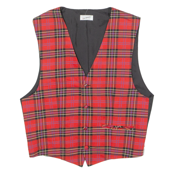 TEDESCO Mens Blazer Waistcoat Red Viscose 90s Plaid M For Discount