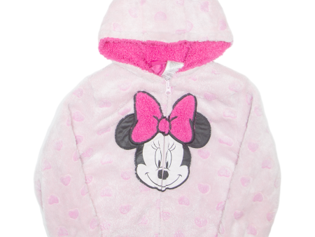 DISNEY Faux Fur Minnie Mouse Girls Jacket Pink Hooded 5Y on Sale