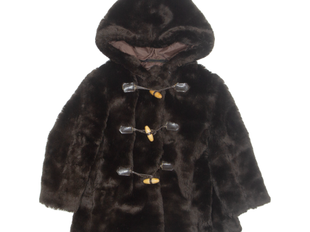 Faux Fur Girls Duffle Coat Brown Hooded 2-3Y on Sale