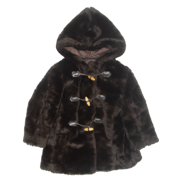 Faux Fur Girls Duffle Coat Brown Hooded 2-3Y on Sale