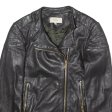 REISS Womens Biker Jacket Black Leather UK 4 Sale