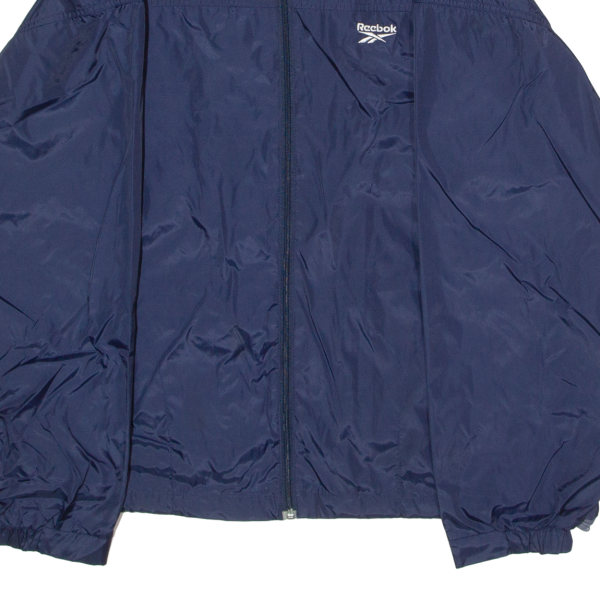 REEBOK Mens Rain Jacket Blue Nylon 90s Hooded L Fashion