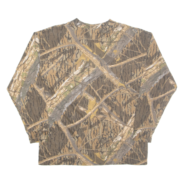 SHADOW BRANCH Woodland Camo Mens T-Shirt Brown Long Sleeve XL Online now