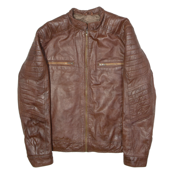 REAL LEATHER GARMENTS Mens Biker Jacket Brown Leather XL For Sale