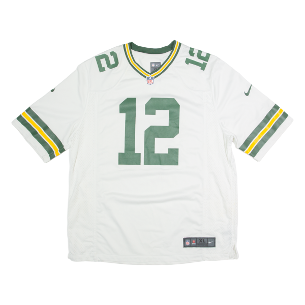 NIKE NFL Green Bay Packers 12 Rodgers Mens Jersey White USA V-Neck XL Fashion