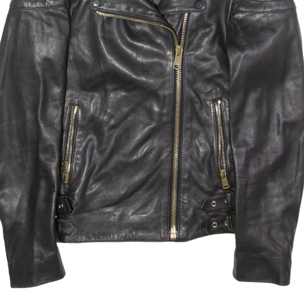 REISS Womens Biker Jacket Black Leather UK 4 Sale