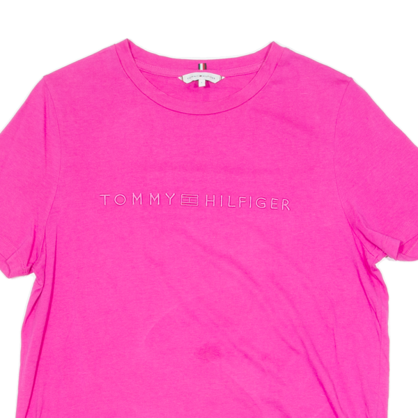 TOMMY HILFIGER Womens T-Shirt Pink Crew Neck L Online Sale