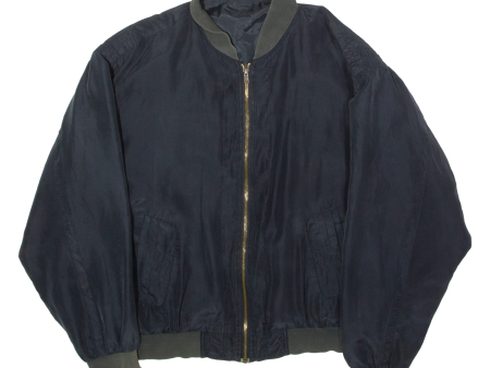 Mens Bomber Jacket Blue Silk 90s M Online Sale