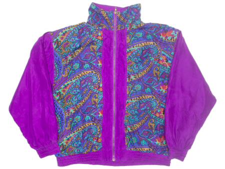 LAVON Womens Shell Jacket Purple Silk 90s Paisley L Online Sale